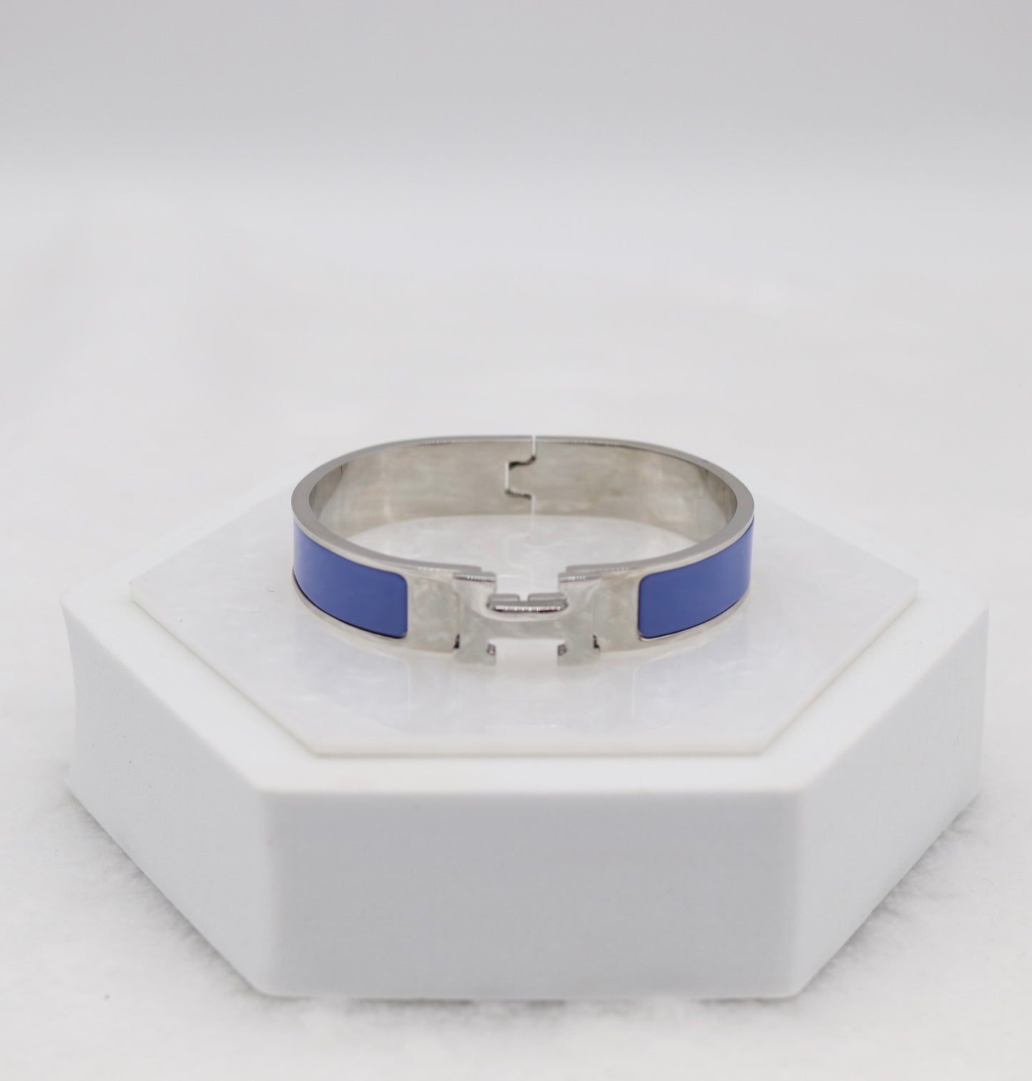 Medium Elegant Silver & Navy Blue Enamel Bracelet