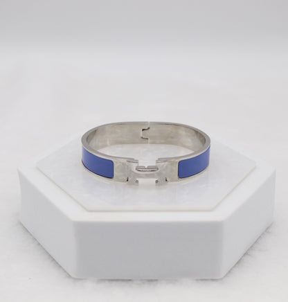 Medium Elegant Silver & Navy Blue Enamel Bracelet