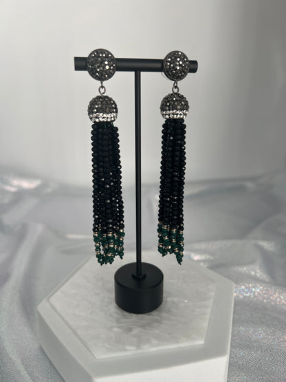 Sterling Black and a Green Tassel Earrings