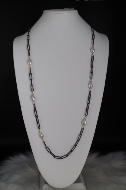 Lone Black Necklace With Pearl Stations