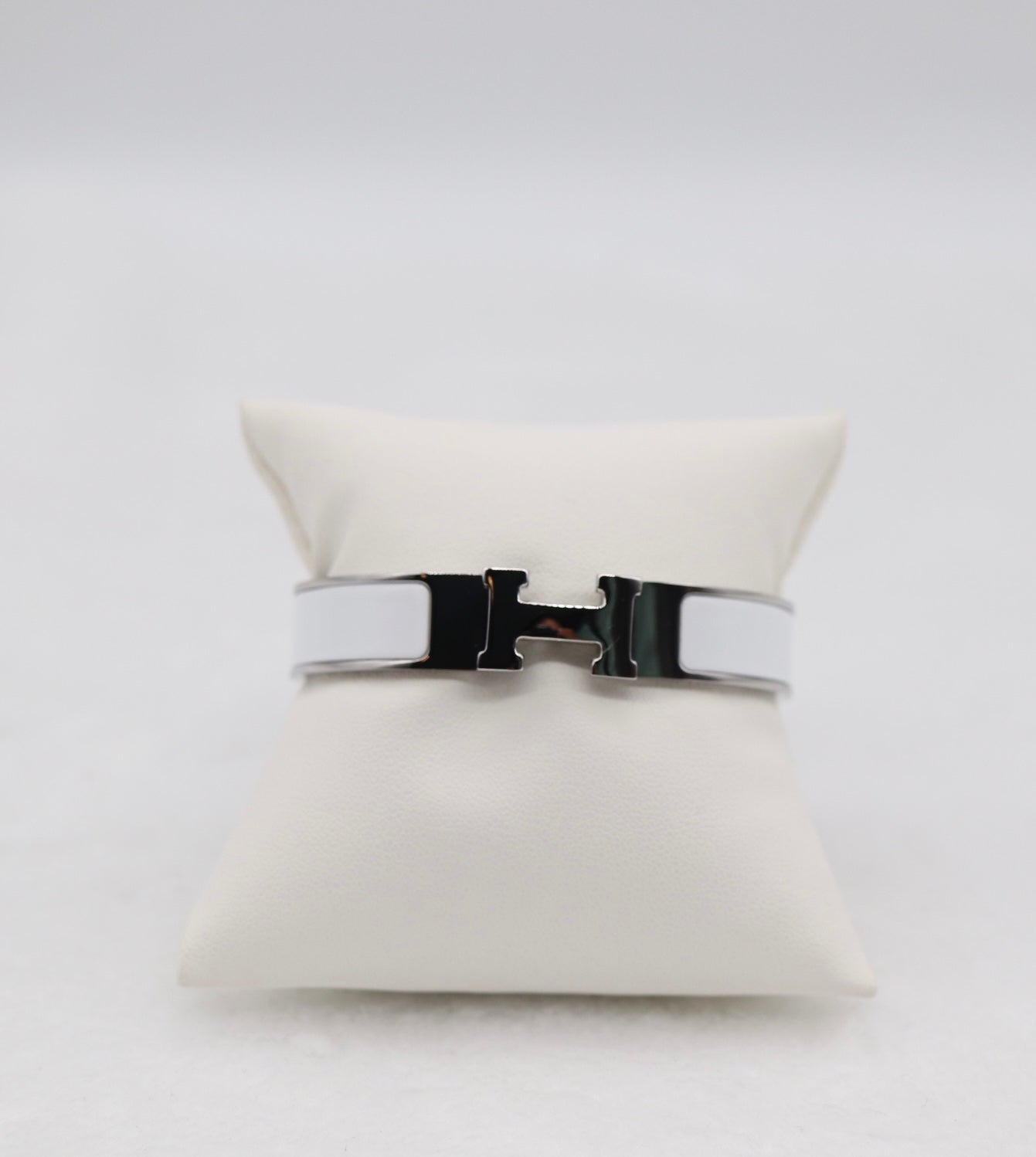 Medium Polished Silver & White Enamel Bracelet