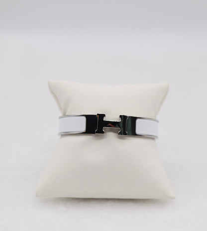 Medium Polished Silver & White Enamel Bracelet