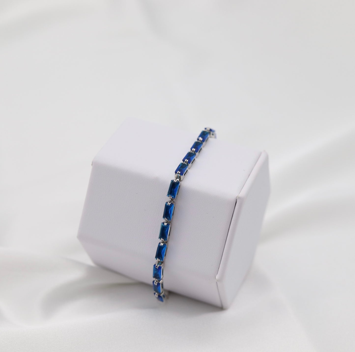 Navy Blue Gemstone Adjustable Silver Bracelet