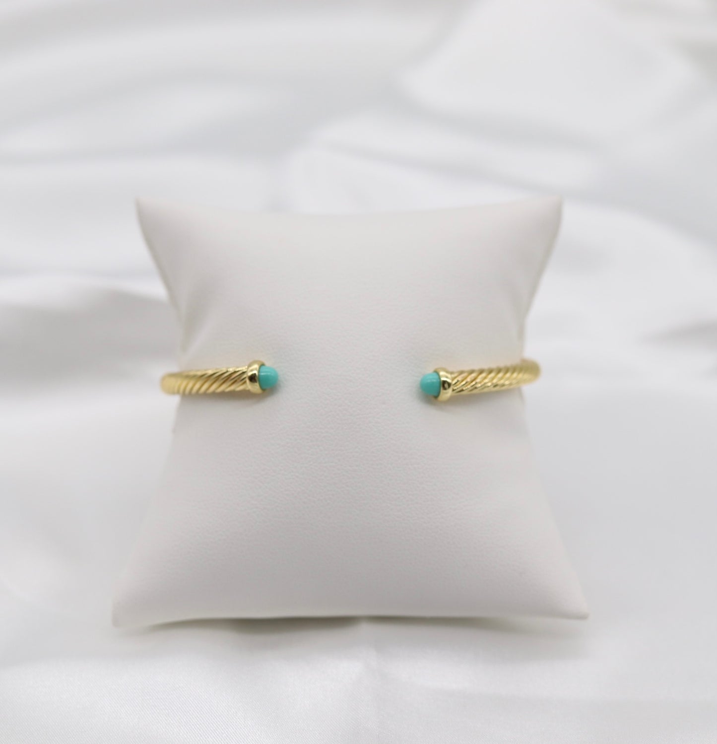 Turquoise 4mm Cuff Gold Cable Bracelet