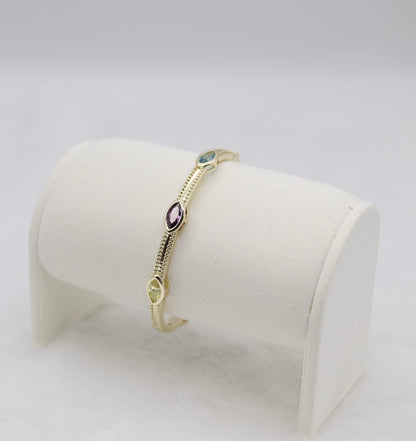 Gold Multicolor Marquise Stone Bangle Bracelet – Playful Elegant Jewelry for Women