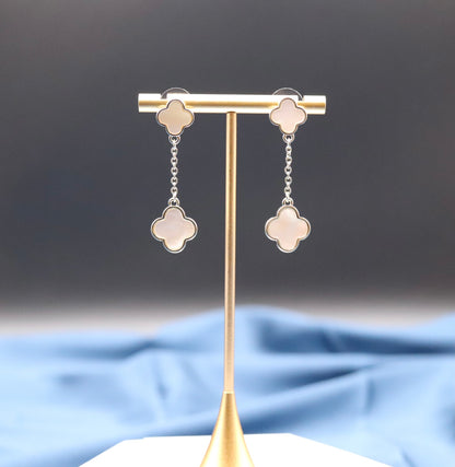 Dangling Pearl Clover Earrings