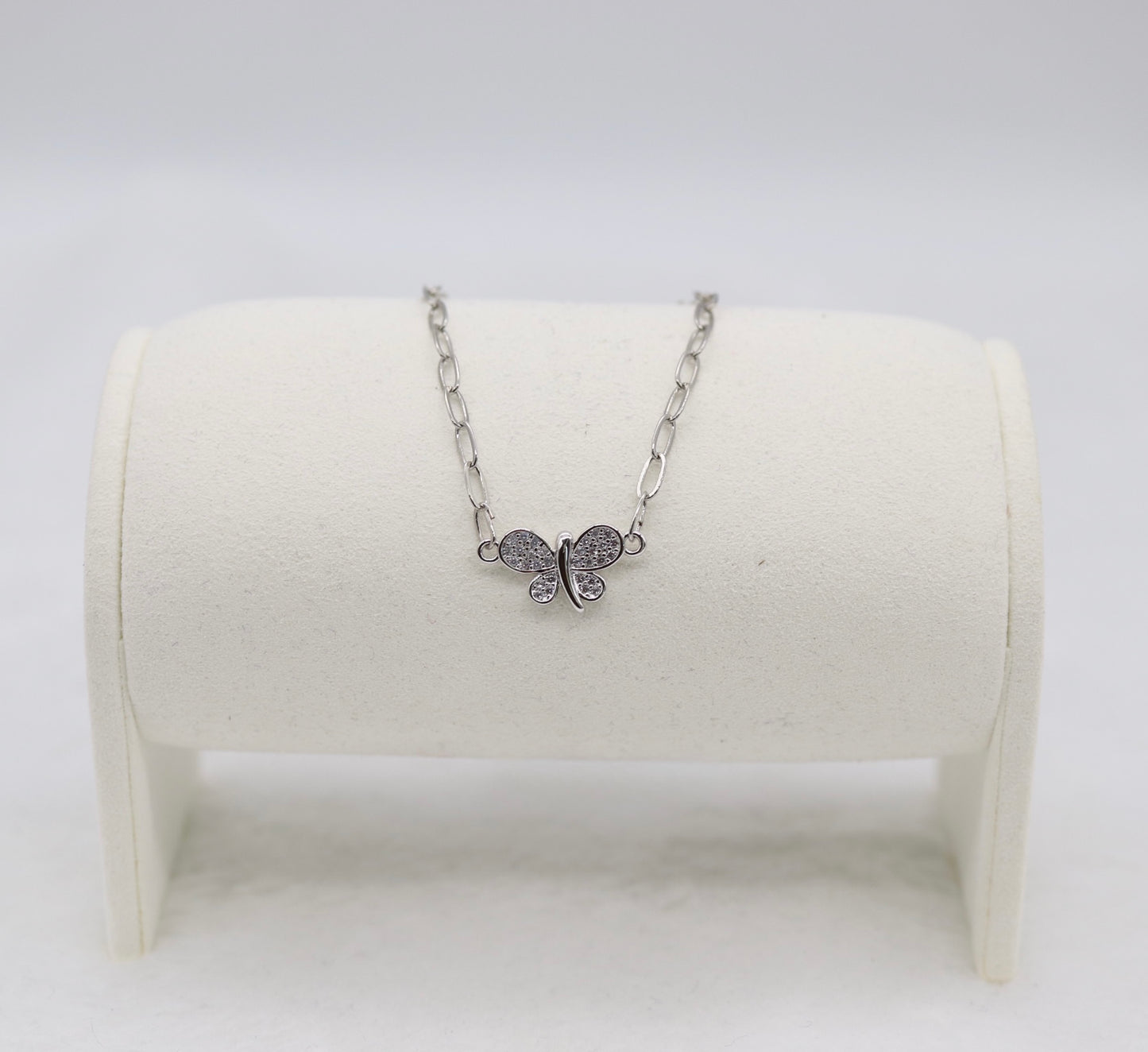 Silver Butterfly Necklace – Sparkling Butterfly Pendant on Paperclip Chain