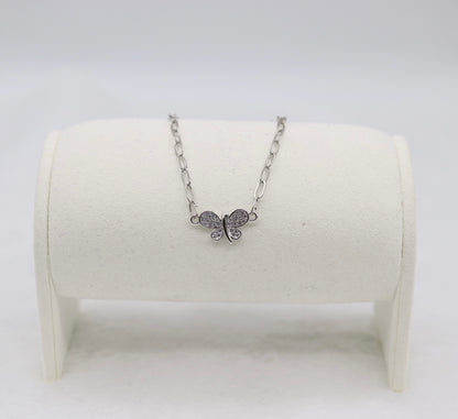Silver Butterfly Necklace – Sparkling Butterfly Pendant on Paperclip Chain