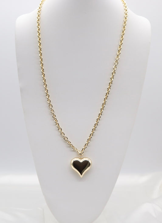 Long Gold Necklace With Heart Pendant