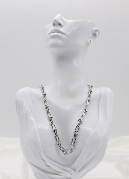 Silver Pavé Link Chain Necklace