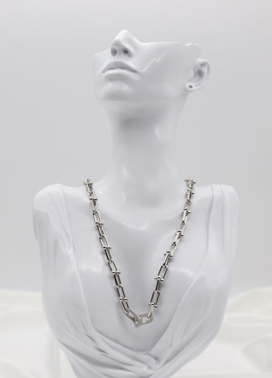 Silver Pavé Link Chain Necklace