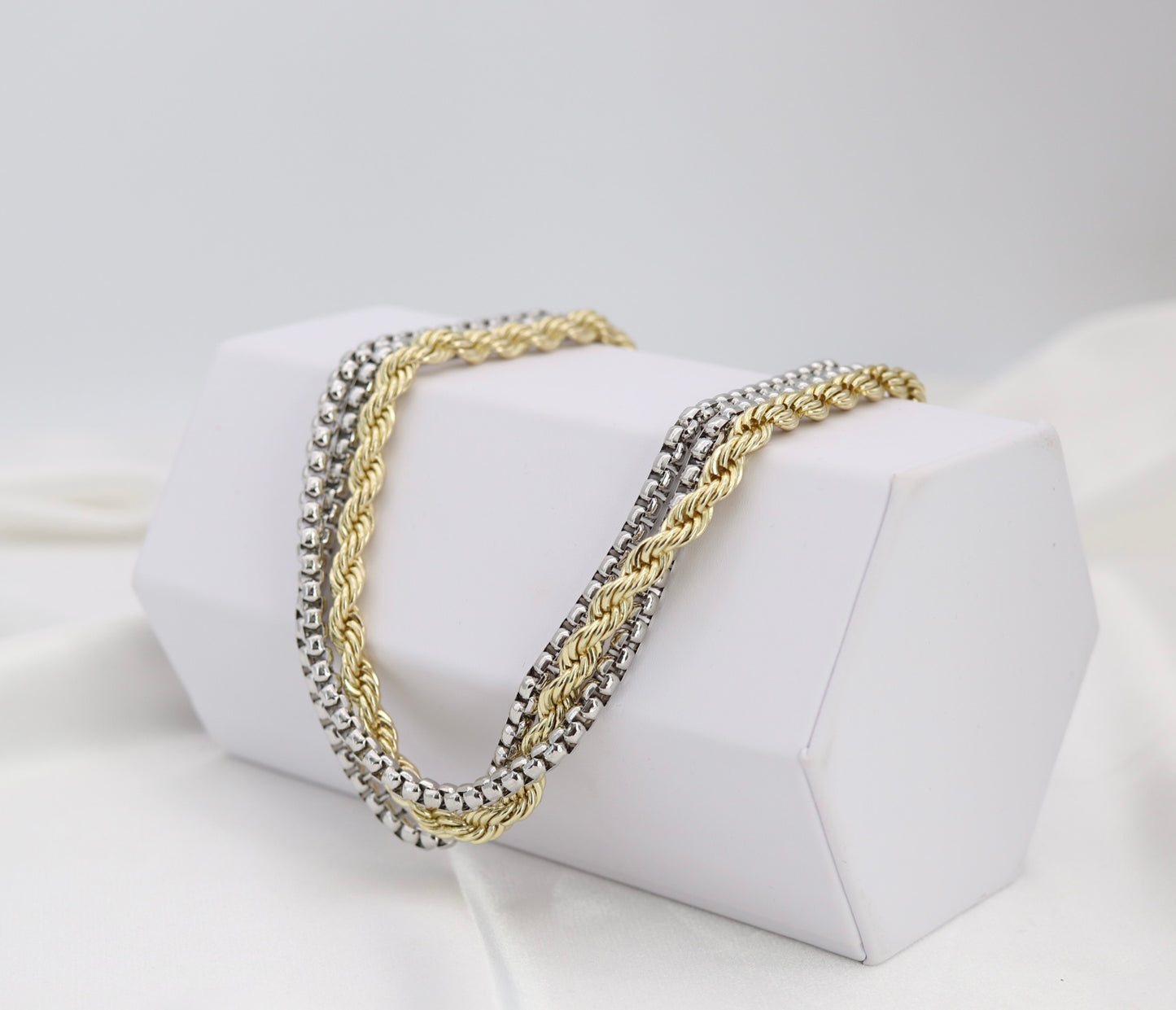 Mixed Metal Layered Rope & Beaded Chain Necklace