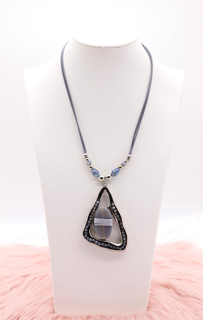 Silver Stone and Carnelia Color Beads Pendant With Multi Silver Rope Chain