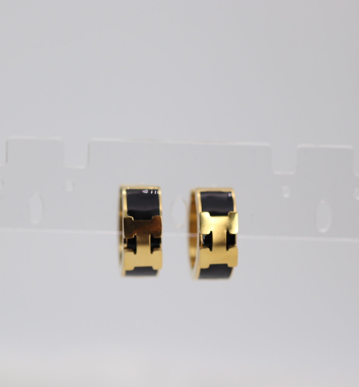 Black Enamel Gold Huggie Hoop Earrings – Sleek Modern Mini Hoops