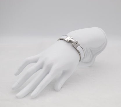 Medium Polished Silver & White Enamel Bracelet