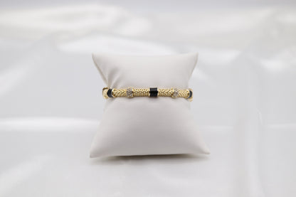 Black Enamel & Crystal Gold Beaded Bangle Bracelet | Elegant Stackable Bracelet for Women