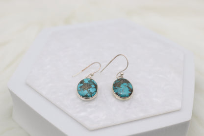 Round Turquoise Sterling Silver Dangling Earrings