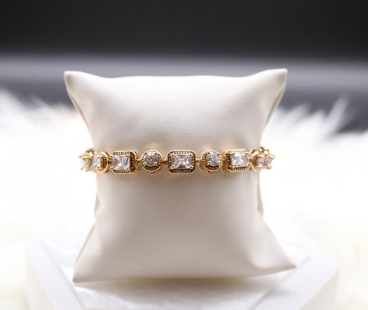Crystal Clear Gemstone Gold Tennis Bracelet
