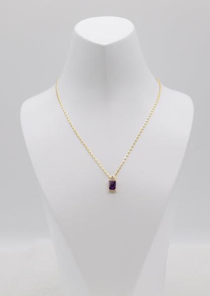 Gold Necklace with Rectangular Purple Gemstone Pendant