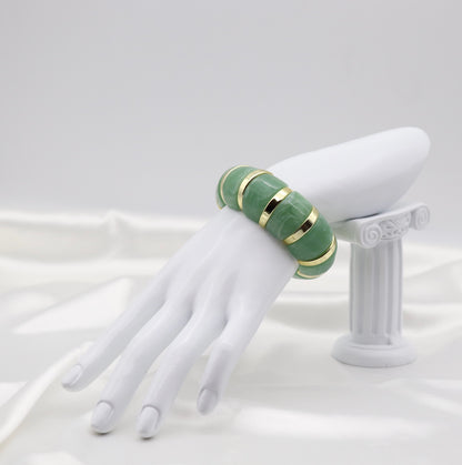 Seafoam Green Marble Stretch Bracelet with Polished Gold Accents