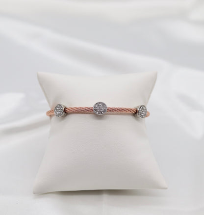 CZ Round Stations Twisted Cable Rose Gold Bracelet