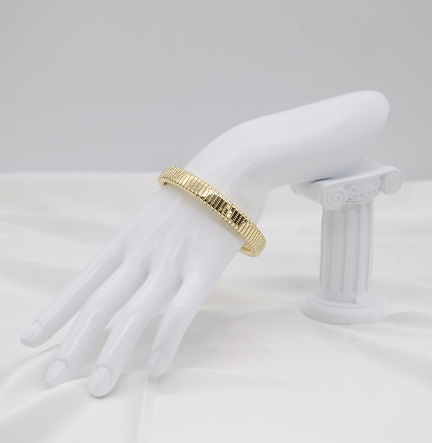Gold Ribbed Coil Stretch Bangle Bracelet