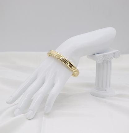Gold Ribbed Coil Stretch Bangle Bracelet