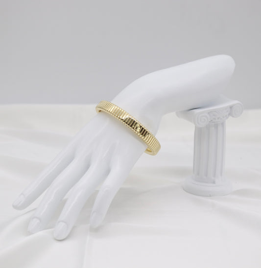 Gold Ribbed Coil Stretch Bangle Bracelet
