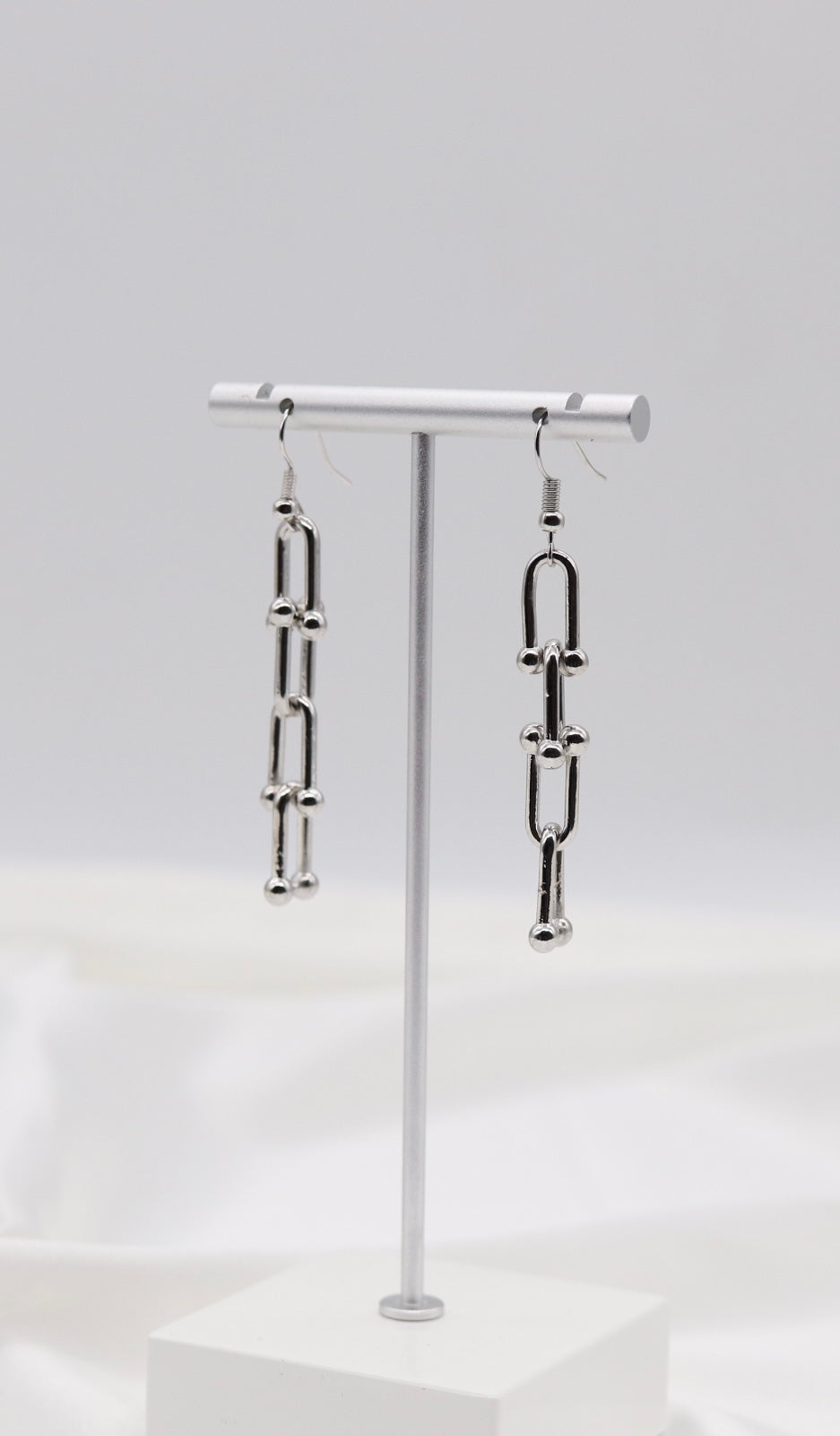 Silver Modern Link Drop Earrings