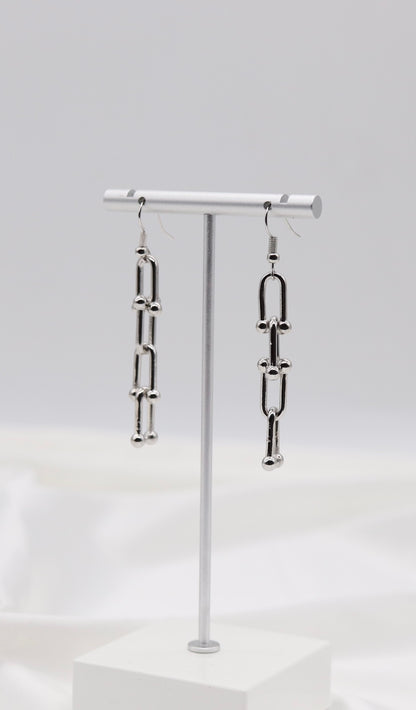 Silver Modern Link Drop Earrings