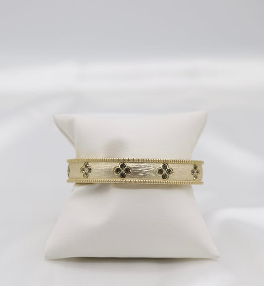 Matte Clover Bangle With CZ Clover Stations