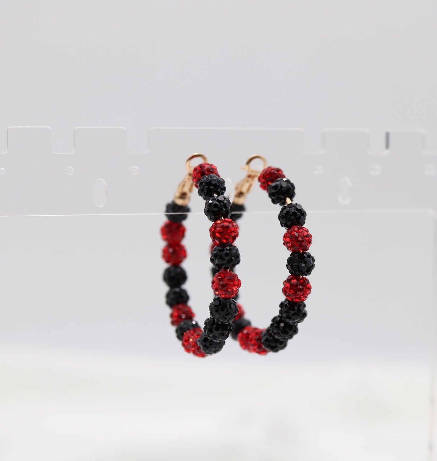 Black and Red Paveball Gameday Hoop Earring