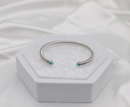 Turquoise 4mm Cuff Silver Cable Bracelet