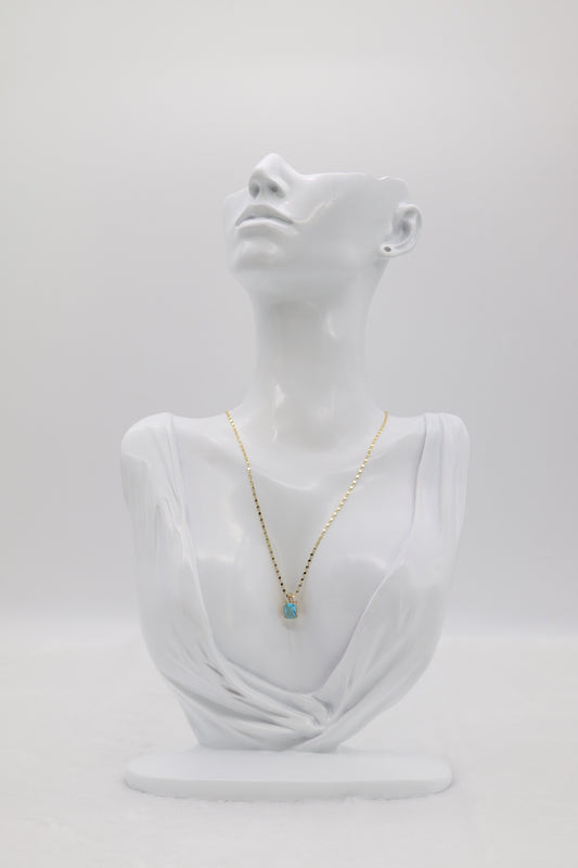 Gold Necklace with Rectangular Blue Gemstone Pendant