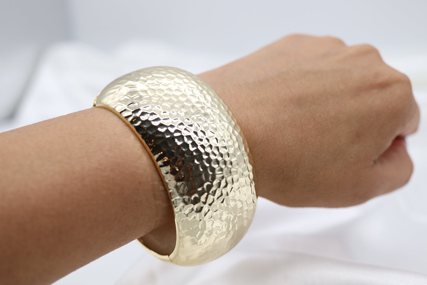 Chunky Gold Hammered Hinged Bracelet