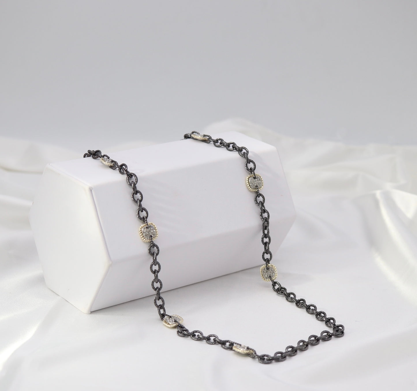 Gunmetal Chain Necklace with Crystal Cushion Stations