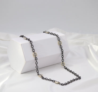 Gunmetal Chain Necklace with Crystal Cushion Stations
