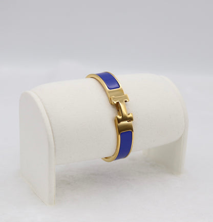 Royal Blue Enamel “H” Bracelet – Gold Tone