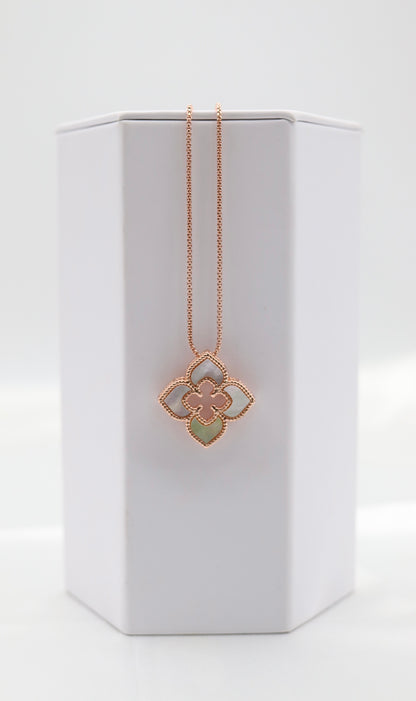 Rose Gold Necklace with Pearl Clover Pendant