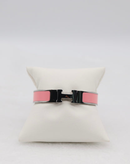Medium Polished Silver & Pink Enamel Bracelet