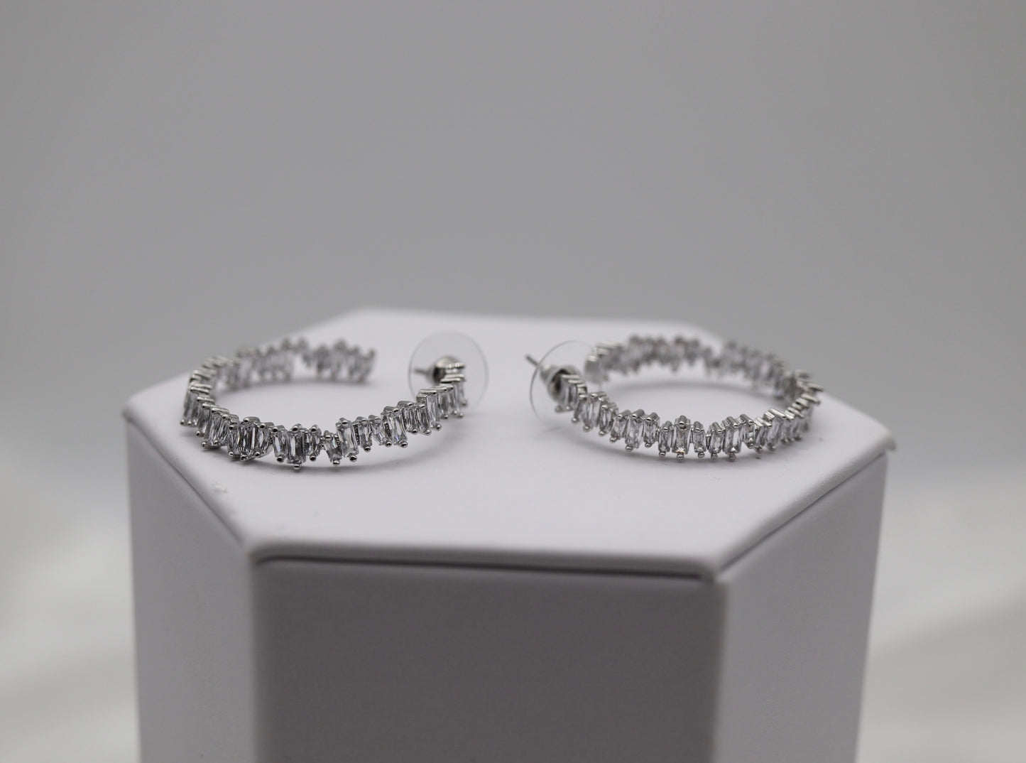 Uneven Baguette CZ Hoop Earrings