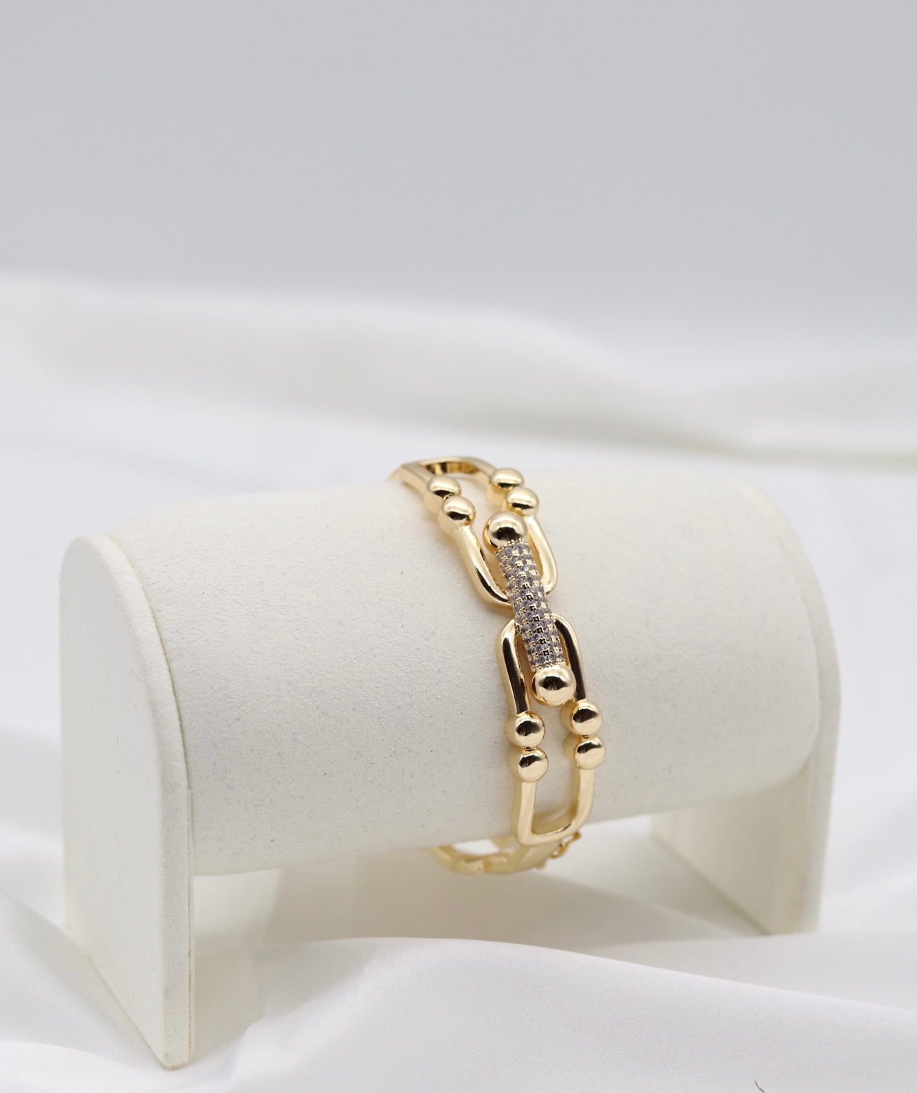 Gold Pavé Beaded Link Bracelet – Modern Luxe Statement