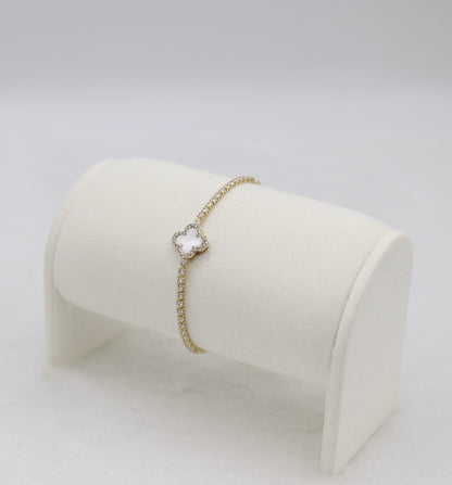 Gold Clover Adjustable CZ Bracelet