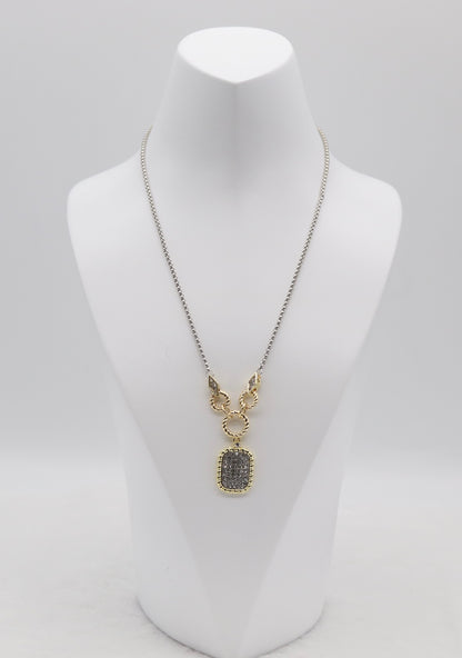 Two-Tone Pendant Necklace with Pave Accents