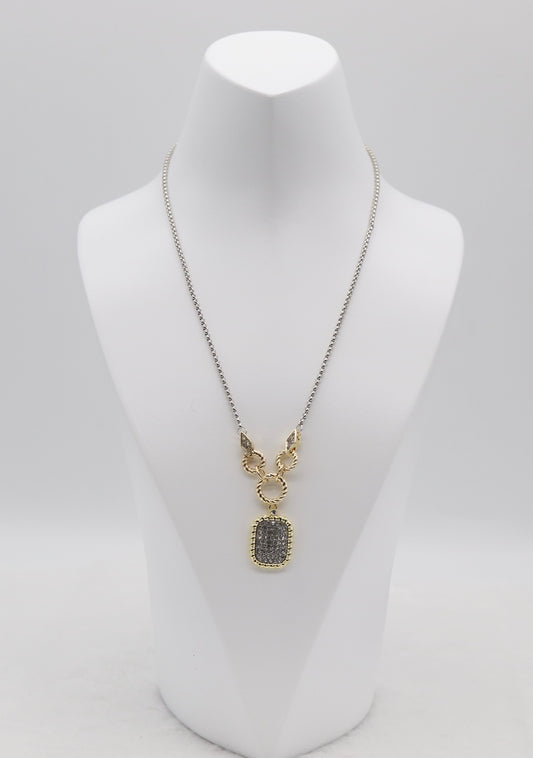 Two-Tone Pendant Necklace with Pave Accents