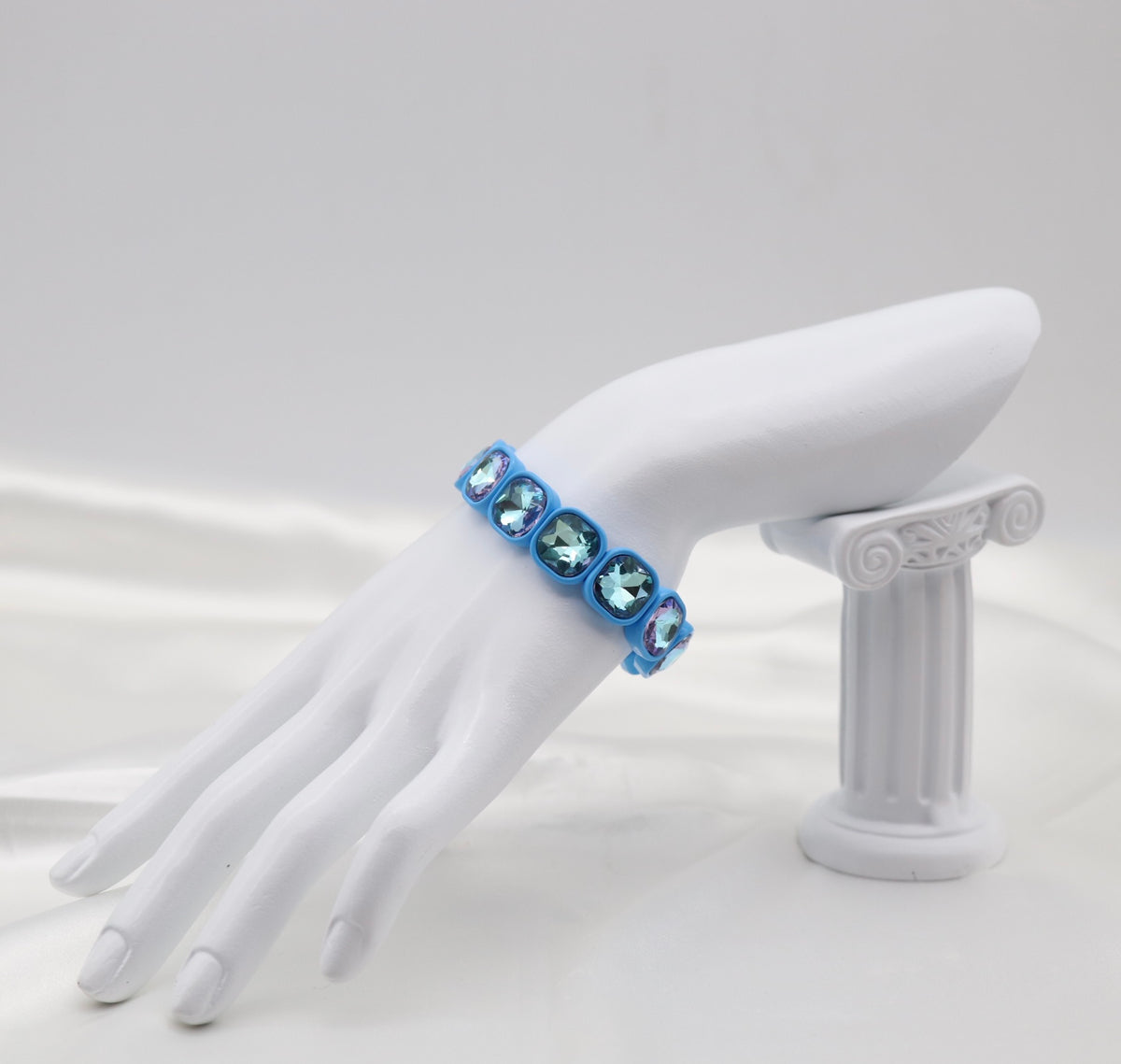 Blue Iridescent Crystal Stretch Statement Bracelet