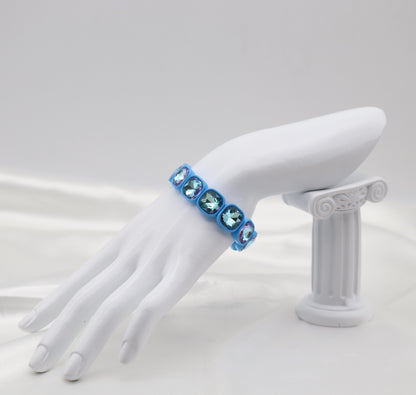 Blue Iridescent Crystal Stretch Statement Bracelet