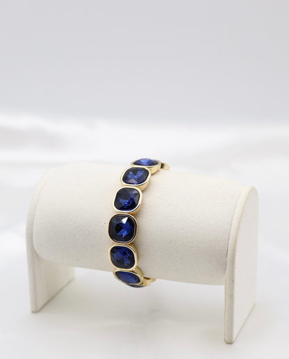 Sapphire Blue Crystal & Gold Stretch Bracelet