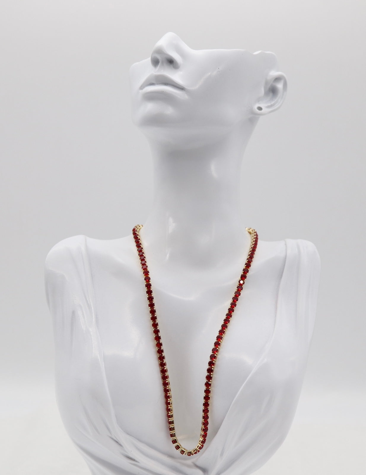 Ruby Red Tennis Necklace – Gold Tone Classic Sparkle
