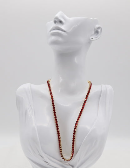 Ruby Red Tennis Necklace – Gold Tone Classic Sparkle